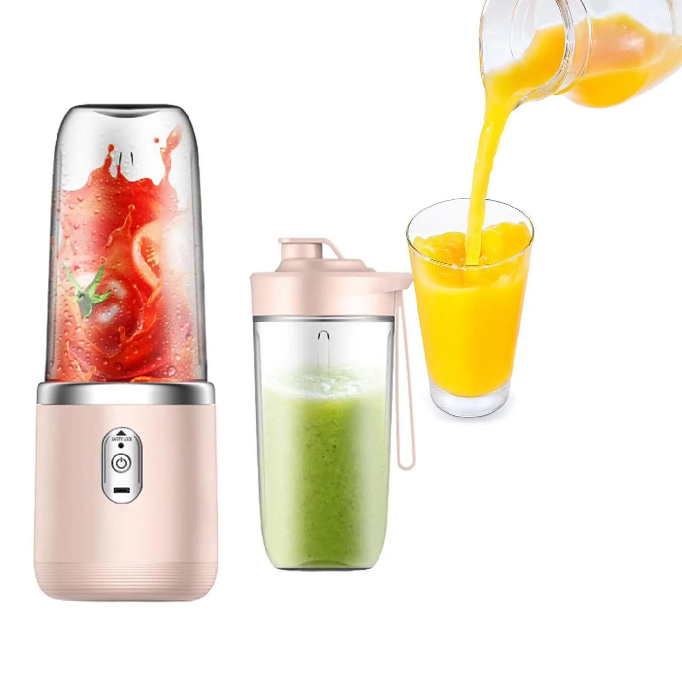 Portable Blender & Juicer 2-in-1 - USB Rechargeable Includes 6 Blades & Double Cups Ideal for Smoothies Iced Drinks & Halloween