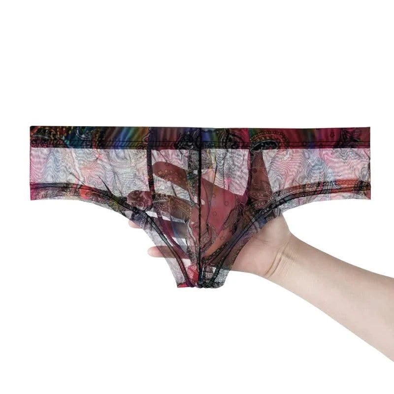Sexy Mens Boxers Shorts Man Transparent Underwear Men Breathable Boxer Briefs Mesh Print Men's Panties Men U Pouch Bikini Shorts