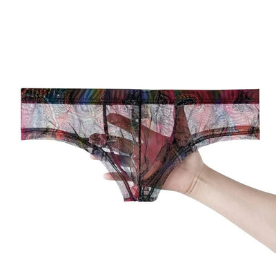 Sexy Mens Boxers Shorts Man Transparent Underwear Men Breathable Boxer Briefs Mesh Print Men's Panties Men U Pouch Bikini Shorts