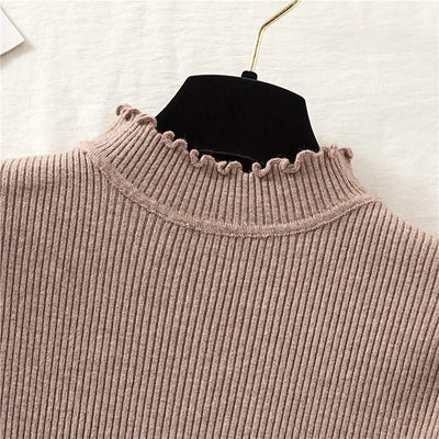 Mock Neck Clothes Knitted Woman Sweaters Pullovers Autumn Winter Basic Women's Jumper Slim Somen's Sweater Pull Long Sleeve