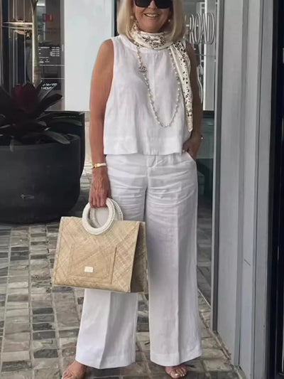 Cotton Linen Comfortable Two Piece Sets Women Outfits 2024 Summer Autumn Solid Casual Tops Pants 2 Piece Set For Women Suit