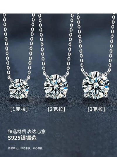 1CT  Moissanite Necklace for Women Color Sparkling Classic Lab Diamond Pendant Sterling Silver 925 GRA