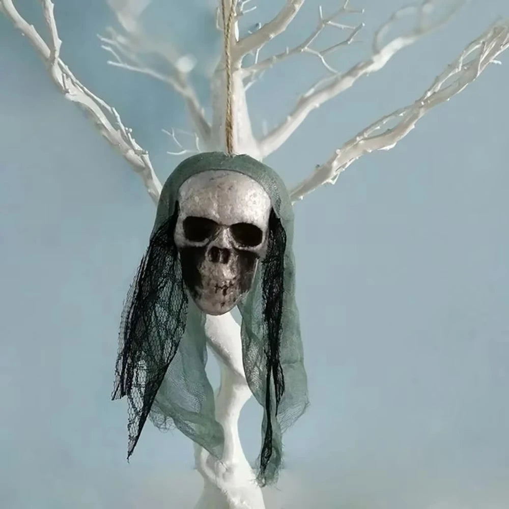 Halloween Skull Decorations,Foam Skull Hanging Ornaments,Bride Clothes Bone Head ,Haunted House Horror Decoration Props
