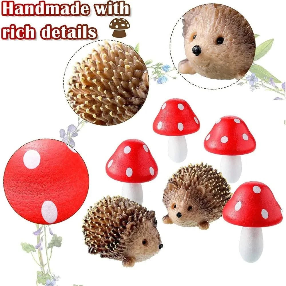Garden accessories resin hedgehog and wooden mushroom miniature garden accessories bonsai micro landscape decoration