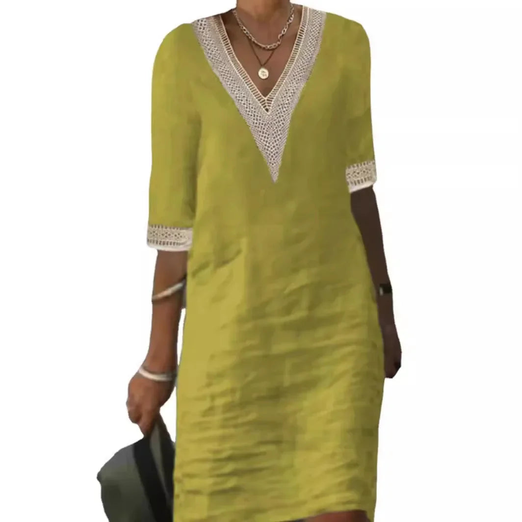 Women's Casual Midi Dresses 2025 Spring/summer Lace Cotton Linen White Dress Robes Vestido Branco Vestidos Vestidos De Mujer