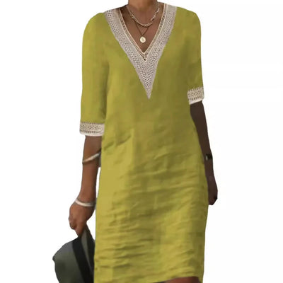 Women's Casual Midi Dresses 2025 Spring/summer Lace Cotton Linen White Dress Robes Vestido Branco Vestidos Vestidos De Mujer