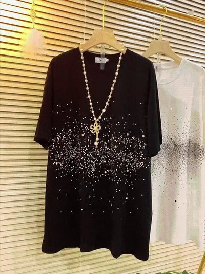 Shirts for Women Summer Oversized Tshirts Y2k Tops Chic Diamond Fashion Tees O-neck Short Sleeve T Shirts 2025 Ropa Mujer 27w414