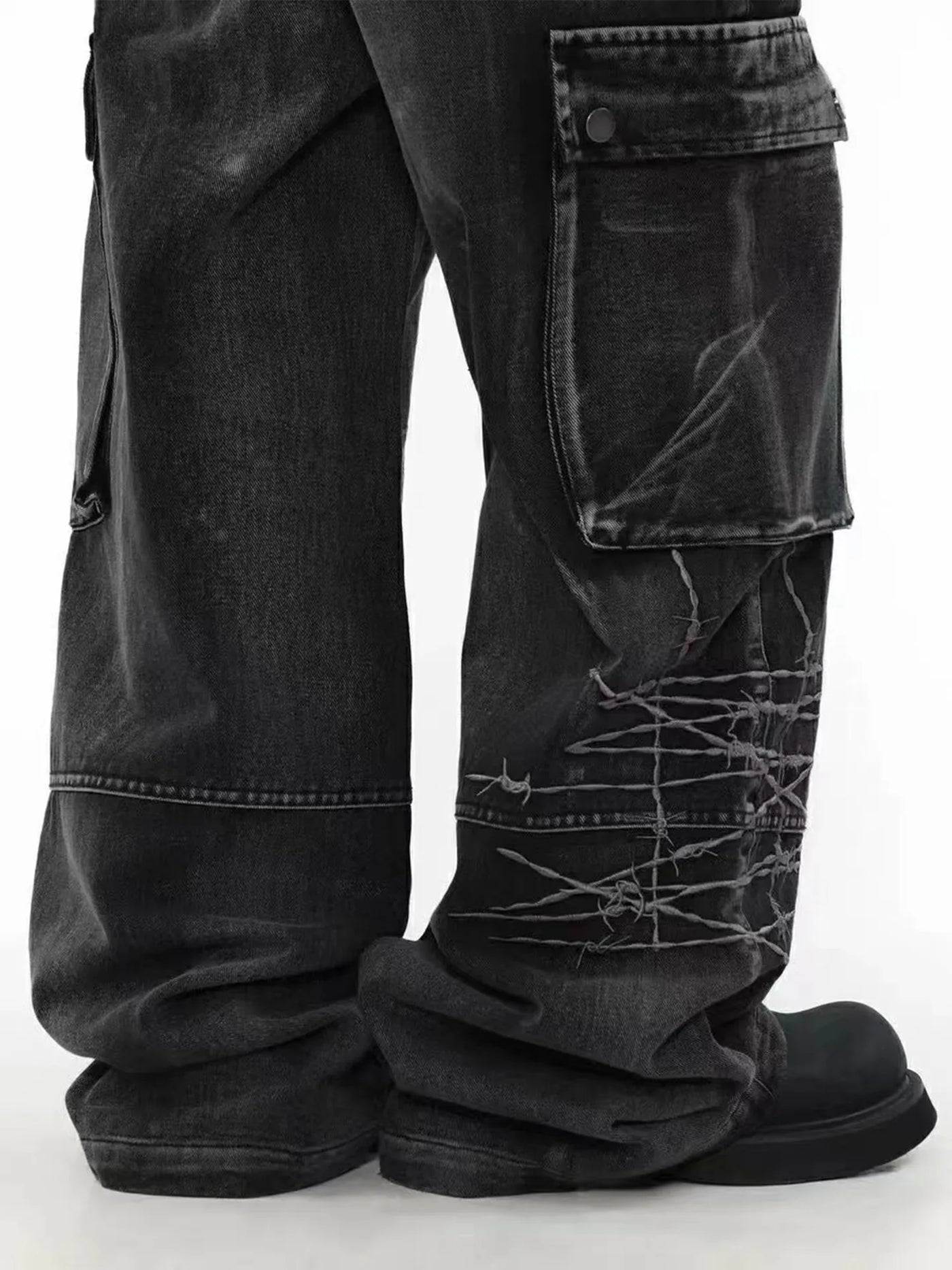 Trendy Brand American Retro Tooling Jeans Mens High Street Heavy Industry Embroidery Loose Wide-leg Trousers