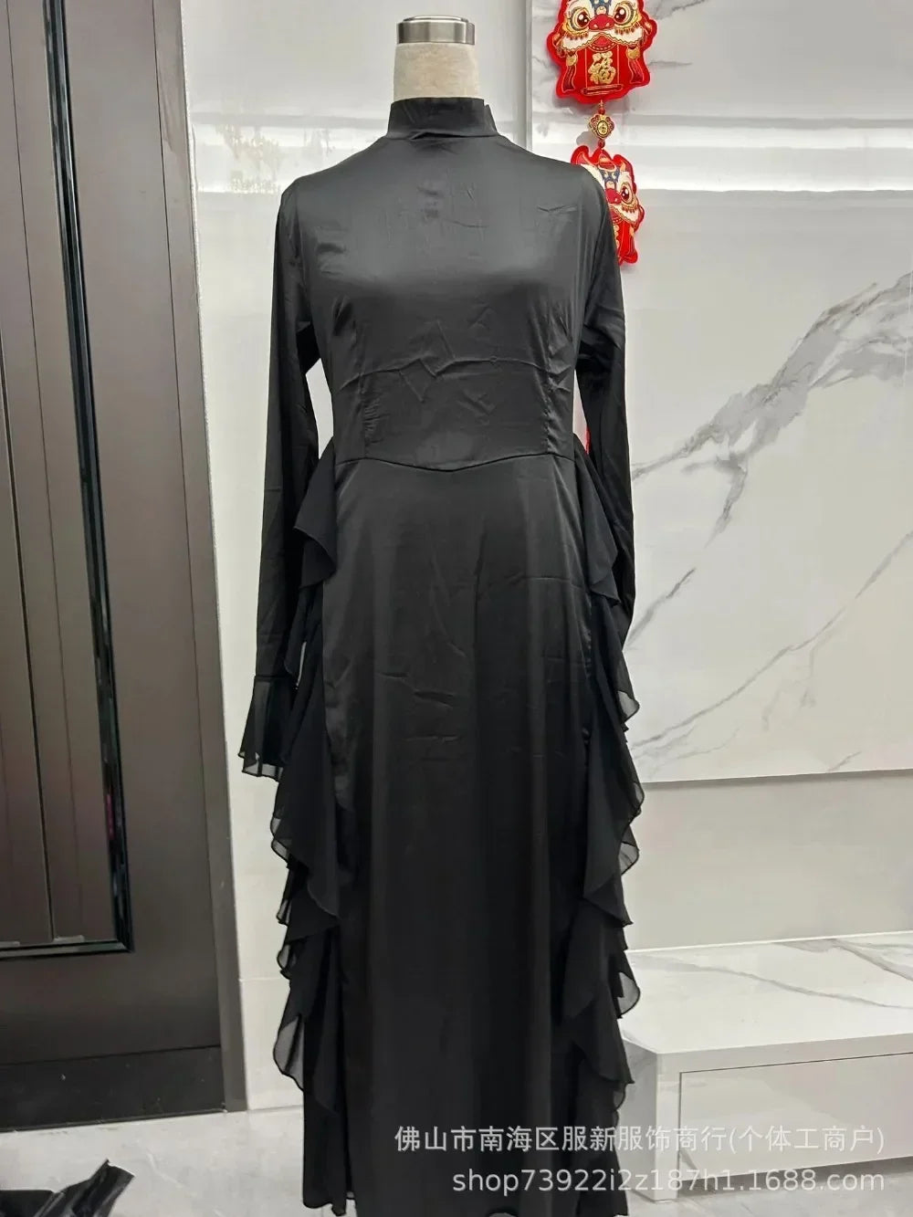 Muslim Women Flare Sleeve Evening Dress Jalabiya Eid Ramadan Arab Long Robe Dubai Ruffle Vestidos Largos Party Dresses Abayas
