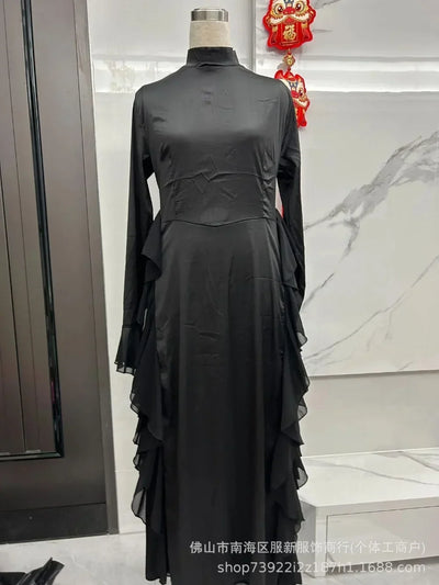 Muslim Women Flare Sleeve Evening Dress Jalabiya Eid Ramadan Arab Long Robe Dubai Ruffle Vestidos Largos Party Dresses Abayas