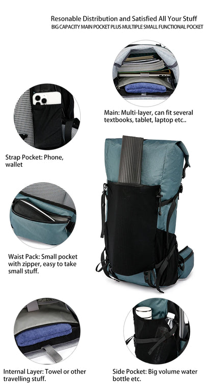 30L Hiking Backpack Daily Travel Wear-Resistant Waterproof Professional Climbing Large Capacity Roll-Up Shoulder Bag 2025 New