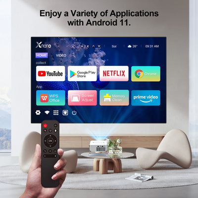 Portable Proyector 4K Android 11 Dual Wifi 5 300ANSI CPU H713M BT5.0 1080P 1280*720P Proyector de cine en casa para exteriores