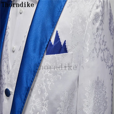 Thorndike Classic White Groom Tuxedo Groomsmen One Buttons Royal Blue Peaked Lapel Best Man Suit Wedding Men's Blazer Costume