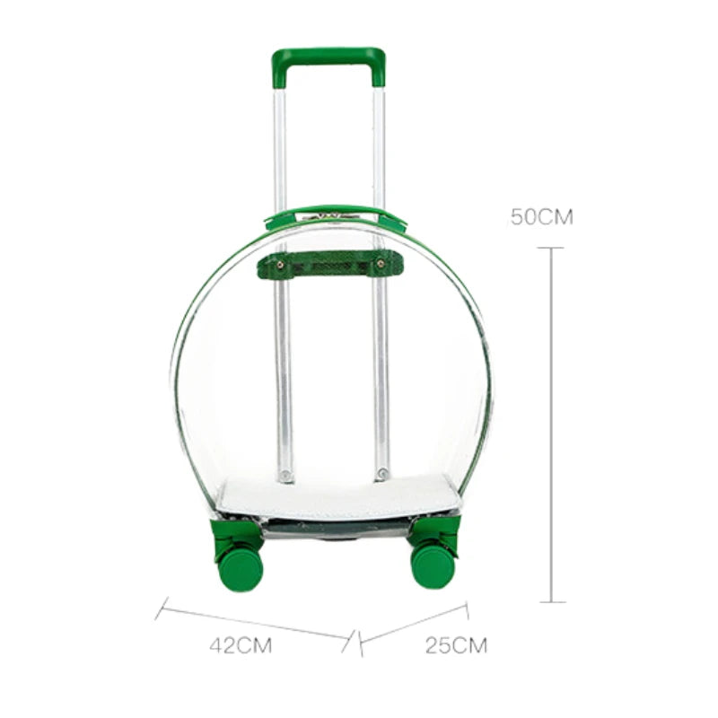 Clear Panoramic Pet Carrier Trolley Bag, Approved Portable Cat Dog Carrier for Small Medium Pets