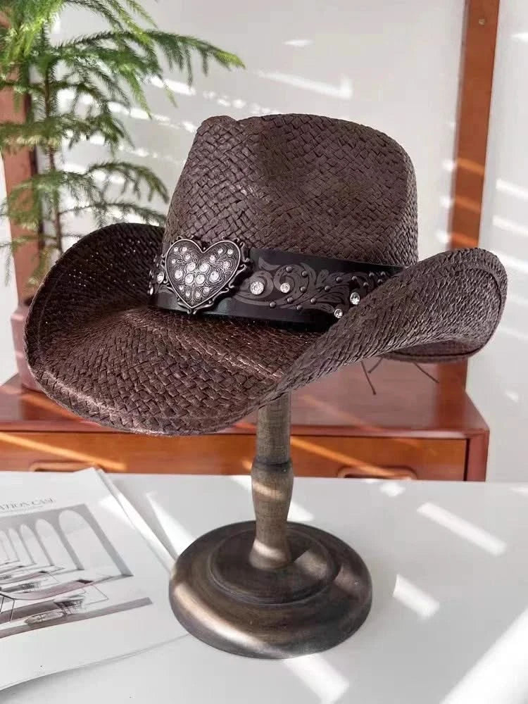 New Lake Blue Western Cowboy Straw Hat 2024 Spring and Summer New Outdoor Sun Hat Men's and Women's Cowboy Hat gorras