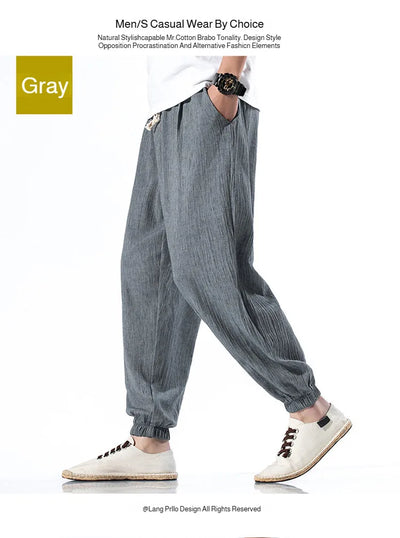 Men's Cotton and Linen Trousers Harem Pants Cuffed Fashion Trousers Linen Slim Pants Beach Pants Joggers Streetwear Loose Pants