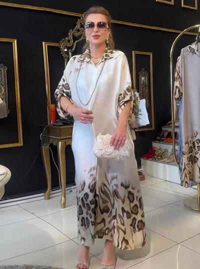 Leopard Print Dress Women Autumn Long Dresses Single Breasted Turn Down Collar Full Sleeve Elegant A Line Temperament Vestidos