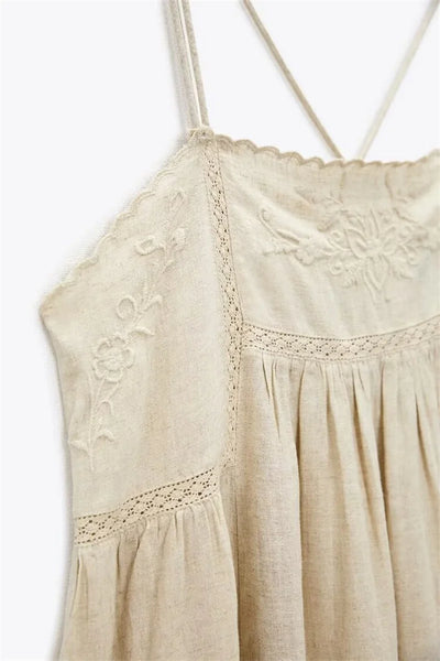 Women's Dresses New Summer 2025 Embroidered Decorative Midi Dress Sexy Suspenders Open Back Design Personality and fashion