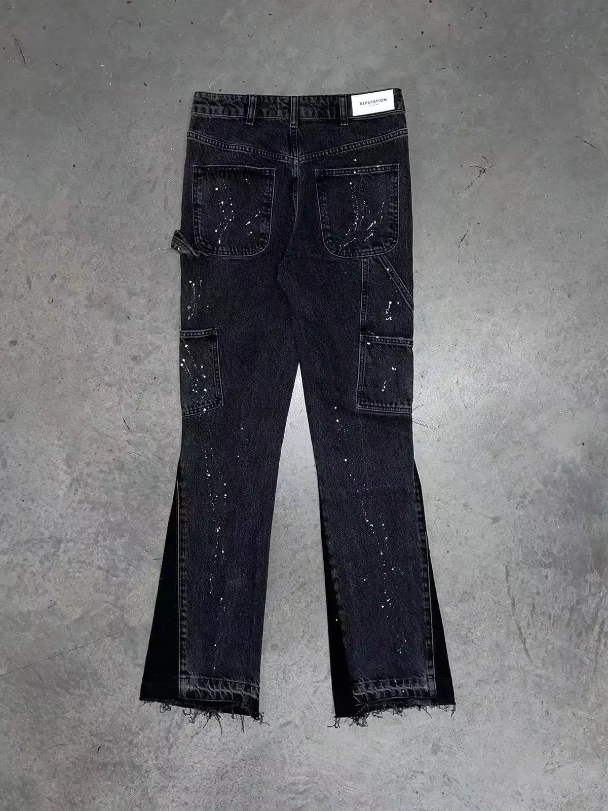 American retro design sense furred edge micro flared jeans men Y2k dark pants new low waist splicing elastic floor length pants
