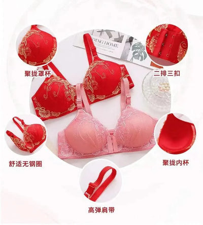 Lace Embroidery Bra Women Front Closure Underwear Wireless Bras Lady Push Up Brassiere Breathable Thin Female Bralette Lingerie