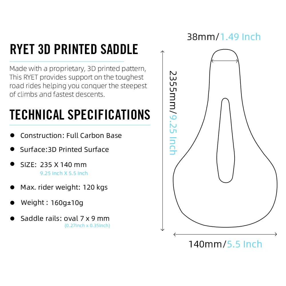 RYET 3D Printed Bike Carbon Saddle 140mm 142mm Super Light Road MTB Racing EVA Saddles Bicycle Seat Cushion Cycling Seating Part