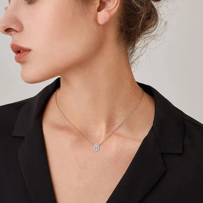 S925 Teardrop Necklace 1.0CT Pear Cut D Moissanite Pendant Necklaces for Women 925 Silver Adjustable Chain GRA Certified Jewelry