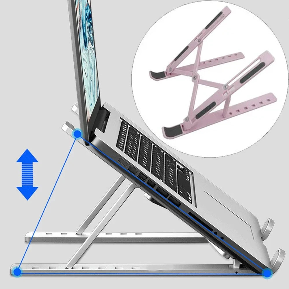 Adjustable Laptop Stand - Folding, Lifting, And Cooling Functions, Seven Non-Slip Lift Positions For Easy Desk Organization,