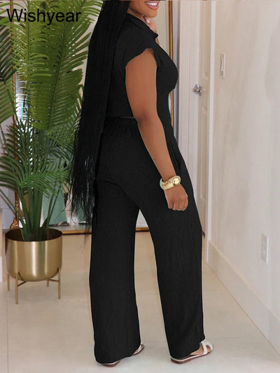 Women Casual Ribbing Loose Straight Jumpsuit Sleeveless Button High Waist One Pieces Wide Leg Rompers Summer Streetwear Overalls
