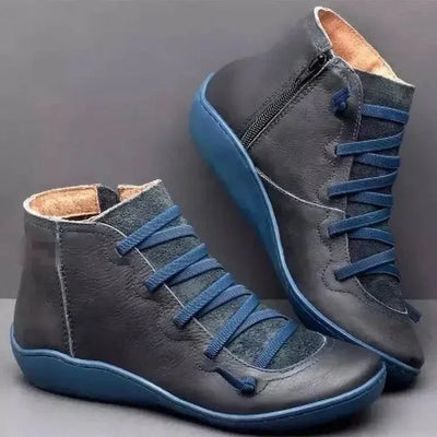 Snow Boots  Women Winter Genuine leather Ankle Spring flat Shoes woman Short Vintage Boots With Fur 2024 for women lace up boots