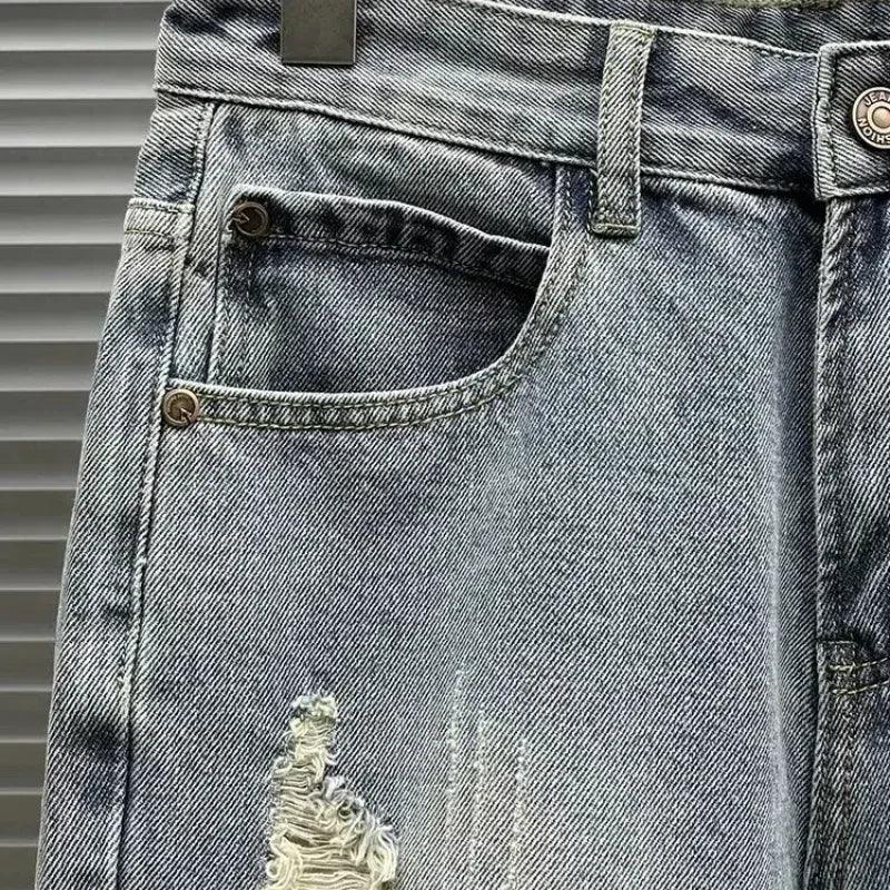 Ripped Denim Shorts 2025 New Fashion Handsome Beggar Pants Handsome Personality Slim Mid-pants Men Short Y2k Shorts Man Jeans