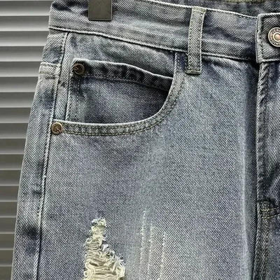 Ripped Denim Shorts 2025 New Fashion Handsome Beggar Pants Handsome Personality Slim Mid-pants Men Short Y2k Shorts Man Jeans