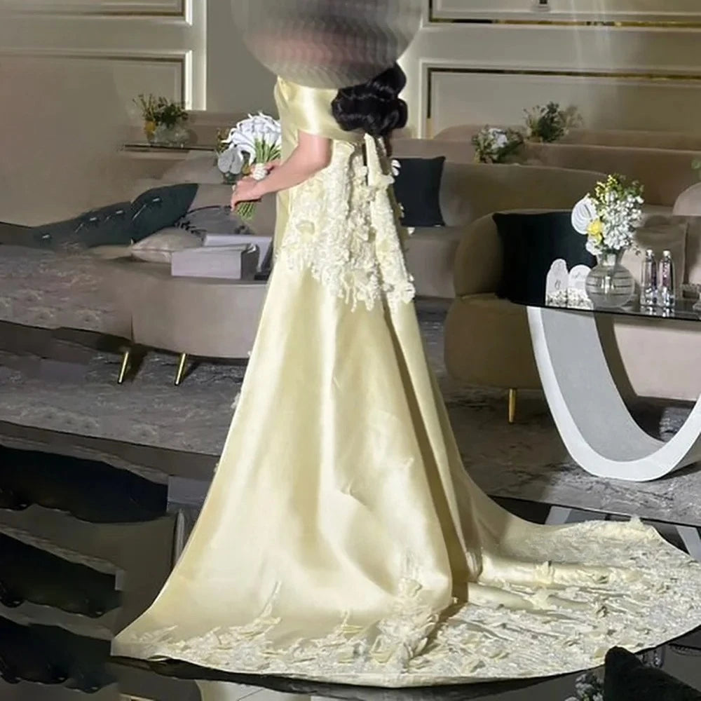 Customized 3D Flowers Evening Dresses A-line Off Shoulder Princess Prom Dress Sweetheart Bow Backless Ball Party Gowns for Women