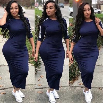Summer Elegant Dress  for Women 2022 Fashion Casual Half Sleeve Stripe O Neck Mid Female Bodycon Dress vestidos