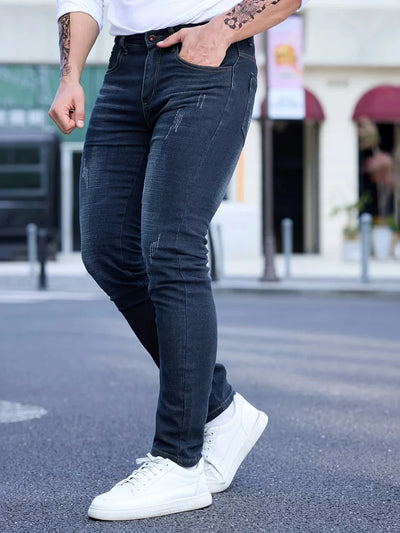 2025 Spring Autumn Men's Fashion Ripped Skinny Jeans Street Style Vintage Wash Solid Denim Casual Slim Fit Pencil Pants 28-36
