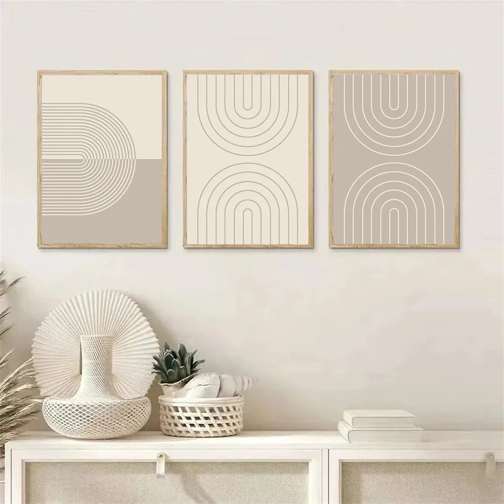 Modern Minimalist Wall Art Abstract Beige Lines Canvas Poster Painting Boho Print Wall Pictures Bedroom Living Room Home Decor