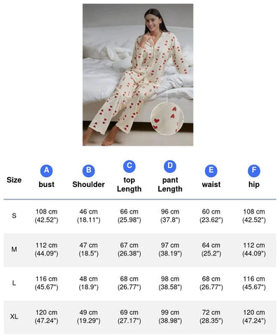 Love Pattern Waffle Pajamas Women Loungewear Set Cardigan Homewear Lady Long Sleeve Top Pant Nightwear 2025 Autumn Spring New