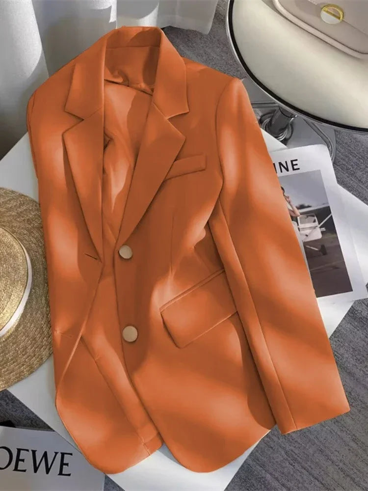 Women's Double Breasted Blazer Chic Office Lady Vintage Coat Fashion Notched Collar Long Sleeve Ladies Outerwear Stylish Tops