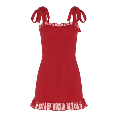 Women's Summer Dresses 2024 Sleeveless Sweetheart Neck Lace Up Mini Dress Ruffle Hem Floral Beach Dress Vacation Tank Top