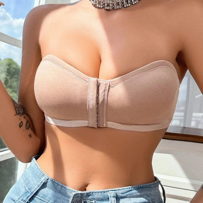 Women's Front Closure Strapless Bra Wireless Tube Bralette Seamless Invisible Bandeau Bras No Padding Daily Bra