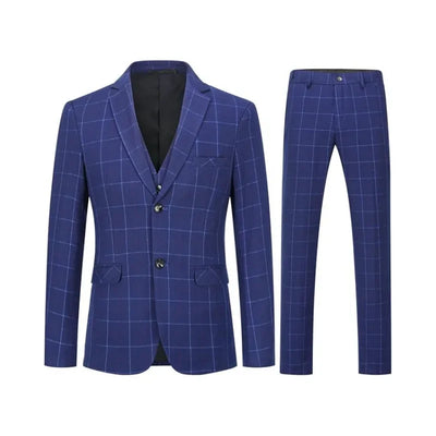  Men's Suit Checked Men's Suit Slim Fit 3-Piece Suits for Business Wedding