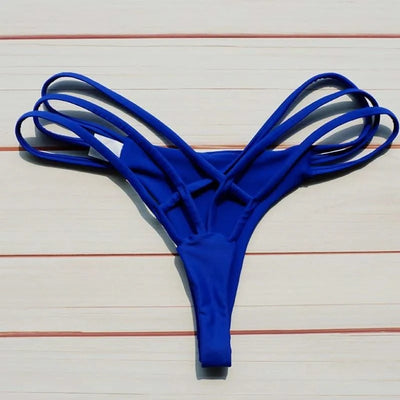 Sexy Bikini Thong Women Swimsuit Solid Hollow Out Low Waist Swimming Trunks Summer 2025 New Spice Girl Beach Vacation Bikinis