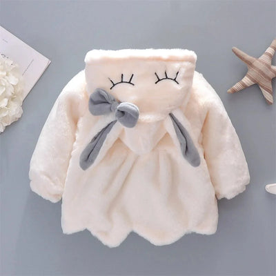 2pc/Set  Long Sleeve Cute Rabbit Hoodie Jacket Winter Plush Bow  | Baby Girl Clothes| Children 0-3years