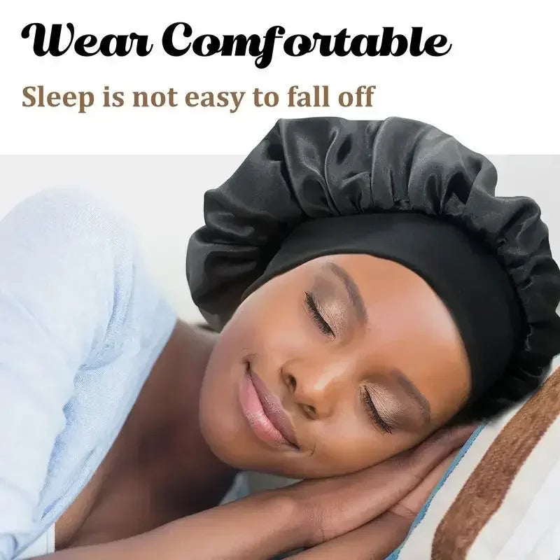 Satin Wide Brim Nightcap Shower Caps Silk Bonnet Elastic Soft Band Styling Cap Soft Silk Sleep Cap Bathroom Products