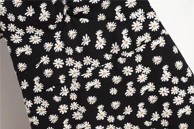 Women Mini Printed Floral Chiffon Shirring Pleated Short Puffy Sleeve Casual Dresses Summer Fashion