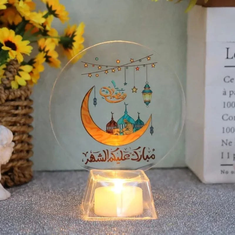 Muslim Ramadan Festival  Decorative Lamp Cartoon Pattern Acrylic LED Candle Night Light for Home Bedroom Atmosphere Decor