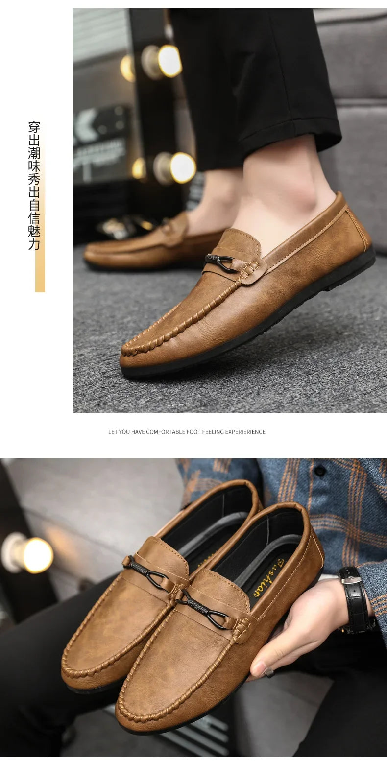 Summer New Men's Loafers Comfortable Flat Casual Shoes Men Breathable Moccasins Slip-On Soft Leather Driving Shoes 2025