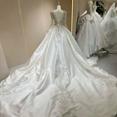 Wedding Dress with Sparkling Embellishments and Long Trains Delicate Lace