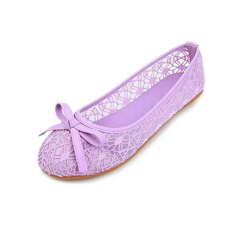 Women Fashion Lace Slip On Cut Outs Bow Ballet Breathable Flats Shoes