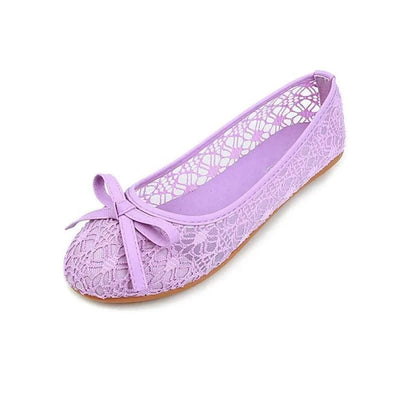 Women Fashion Lace Slip On Cut Outs Bow Ballet Breathable Flats Shoes