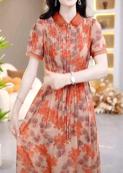 Floral Chiffon Dress for Women in Summer New Fashion Waist-hugging and High-end Temperament Long Skirt Covering Belly Over Knees